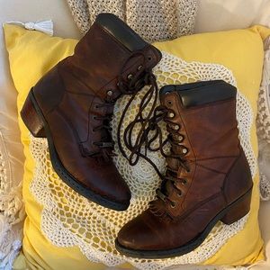 Cowgirl roper combat genuine leather boots